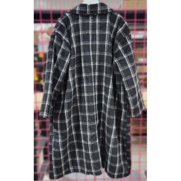 Ava & Viv Women's 4X Black & White Plaid Double Breasted Knee Length Overcoat - Picture 6 of 9